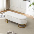 Storage Bench Bedroom Bench, Velvet Oval Upholstered End of Bed Bench with Golden Metal Legs, Modern Storage Ottoman Bench for Bedroom, Living Room, Entryway,Window,Ivory