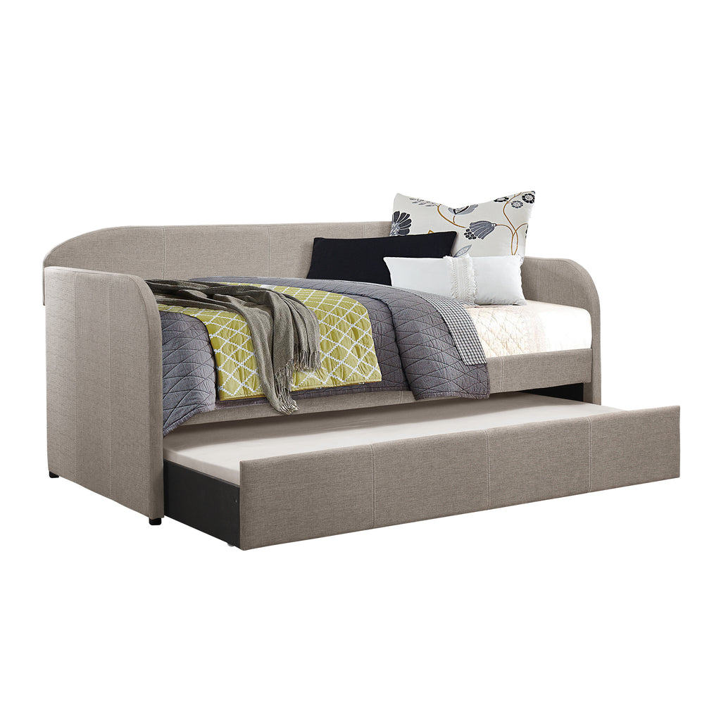 Modern Design Daybed Gray Fabric Upholstery Arch Shaped Back Panel Modern Home Furniture 1pc Pull-out Trundle Bed with Casters