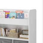 Modern Kids Bookshelf with 3 Fabric Bins, White and Gray Storage Shelf for Toys and Books, Ideal for Playroom, Bedroom, or Nursery - Eloy Royal