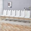 White PU Dining Chair Set.Uniquely designed white dining chairs. PU material, paired with silver metal chair legs. Suitable for offices, restaurants, kitchens, conference rooms, etc.(Set of 6)
