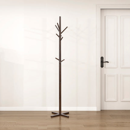 Dark Brown Finish Modern Coat Rack Solid Wood, 9 Hooks Coat Hanger Stand Entryway Home Furniture 1pc