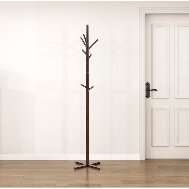 Dark Brown Finish Modern Coat Rack Solid Wood, 9 Hooks Coat Hanger Stand Entryway Home Furniture 1pc