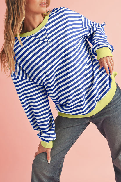 Green Stripe Contrast Edge Oversized Sweatshirt