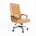 Executive Office Chair High Back PU Leather Desk Chair with Spring Seat Cushion, Ergonomic Swivel Computer Chair with Chrome Armrests, 350lbs Capacity for Home Office, Camel