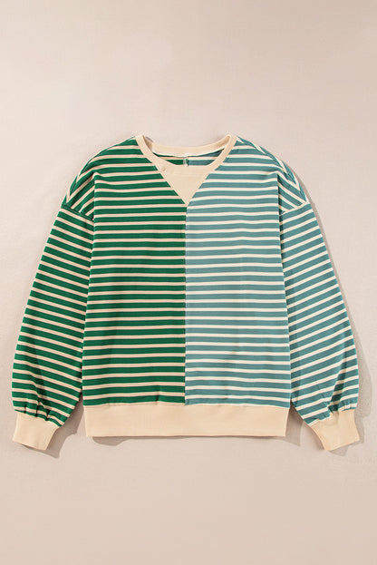 Brown Stripe Colorblock Drop Shoulder Oversize Sweatshirt