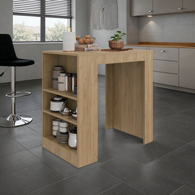 Portree Kitchen Island and Counter Dining Table with Spacious Top Dining Surface, 3 Accessible Side Shelves for Kitchen Storage