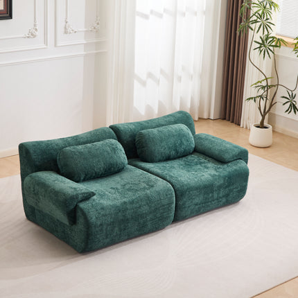 Compression Wave Sofa, Convertible Floor Sofa Bed, DIY Boneless Modular Sectional Sofa, No Assembly Required, Rabbit Velvet Fabric, 2-Seater, DARK-GREEN