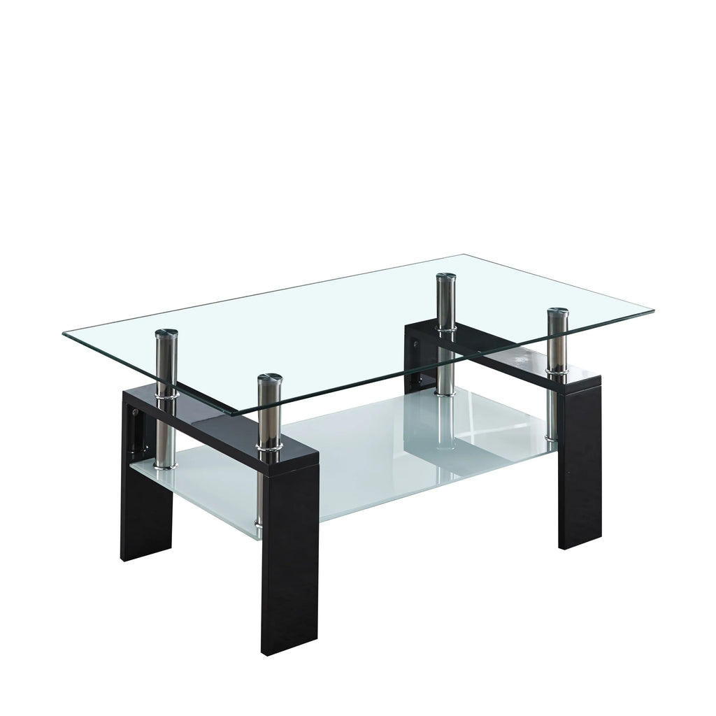 Artisan Center Coffee Table, Tempered Glass Top Stainless Steel Legs for Living Room, Black - Eloy Royal