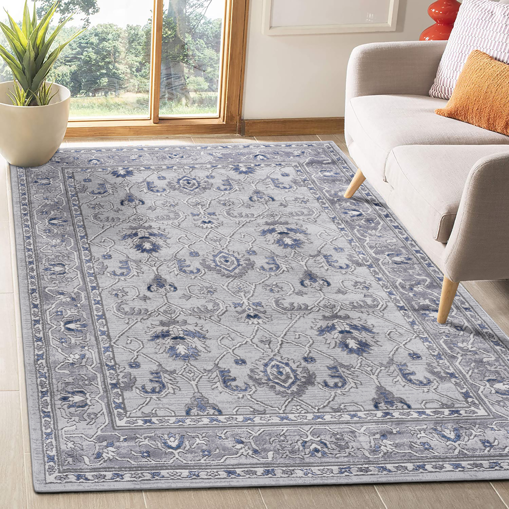 MARFI Collection 7.9X10. Grey / Blue / Oriental Area Rug Modern, Contemporary, Non-Shedding & Easy to Clean, Ideal for Living Room, Bedroom, Dining Space, 120*93 inch