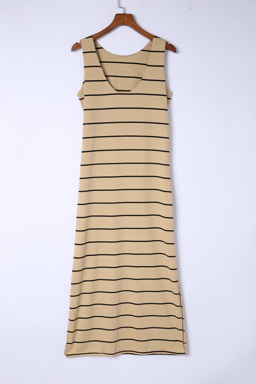 Black Stripe Print Open Back Sleeveless Maxi Dress With Slits - Eloy Royal