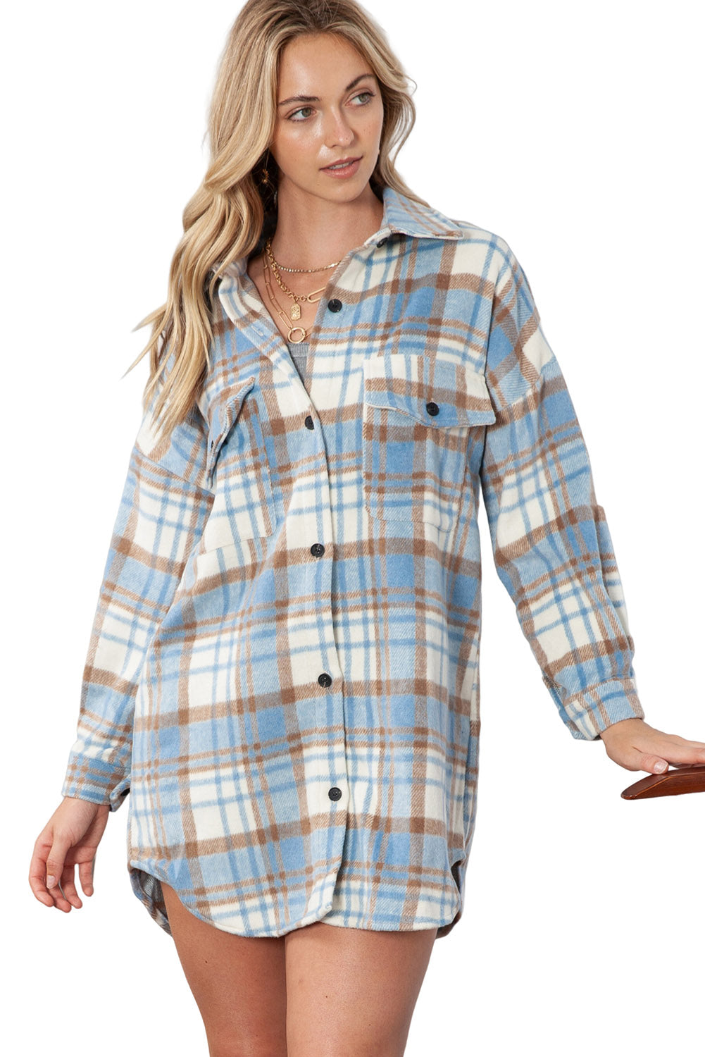 Red Plaid Flap Pocket Long Sleeve Oversized Shacket - Eloy Royal