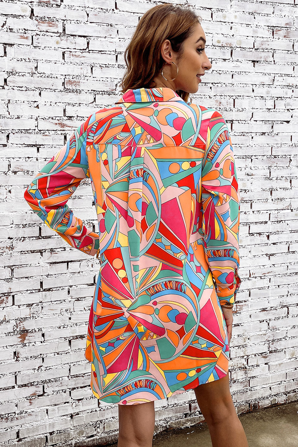 Multicolor Abstract Print Long Sleeve Shirt Dress - Eloy Royal