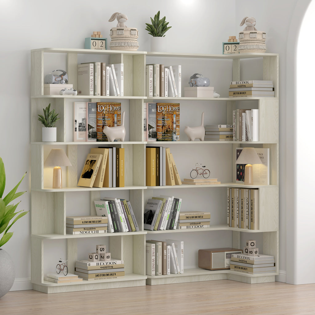 90 cm space saving corner bookshelf + 80 cm bookcase extendable free combination, set of 2 display shelf, white OAK color and other 4 colors for option, freely combined and matched furniture