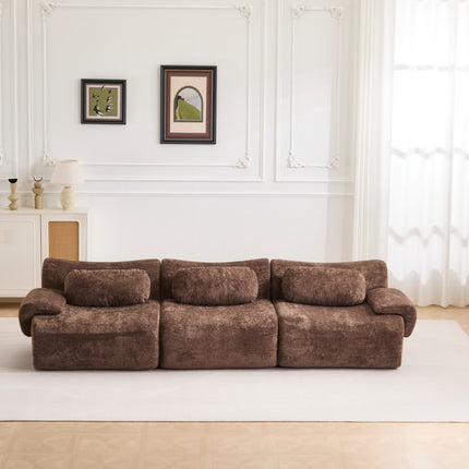 Compression Wave Sofa, Convertible Floor Sofa Bed, DIY Boneless Modular Sectional Sofa, No Assembly Required, Faux Rabbit Velvet Fabric, 1 Side Seat, 1 Middle Section,Seat,Choclate.