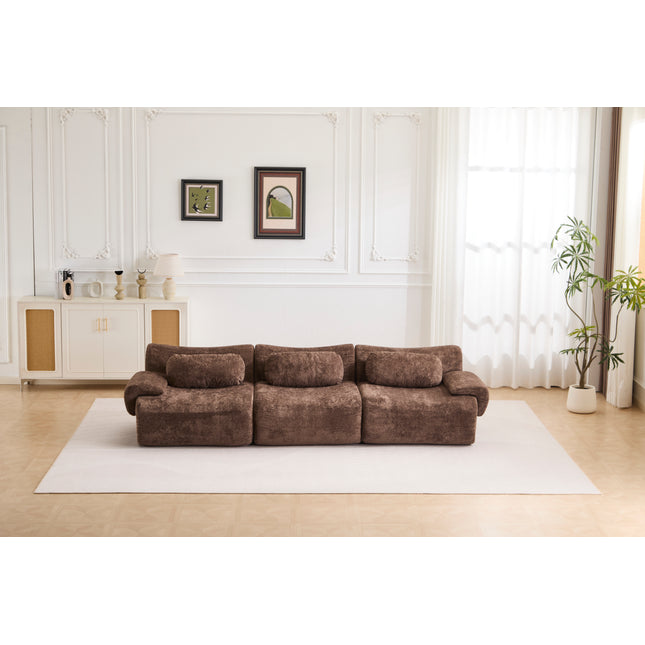Compression Wave Sofa, Convertible Floor Sofa Bed, DIY Boneless Modular Sectional Sofa, No Assembly Required, Faux Rabbit Velvet Fabric, 1 Side Seat, 1 Middle Section,Seat,Choclate.