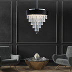 18-inch Modern Crystal Chandelier with Black Imitation Velvet Anti-Glare Shade, Adjustable Height, 8-Light G9 Base for Dining Room, Living Room, or Bedroom (Bulb Not Included)