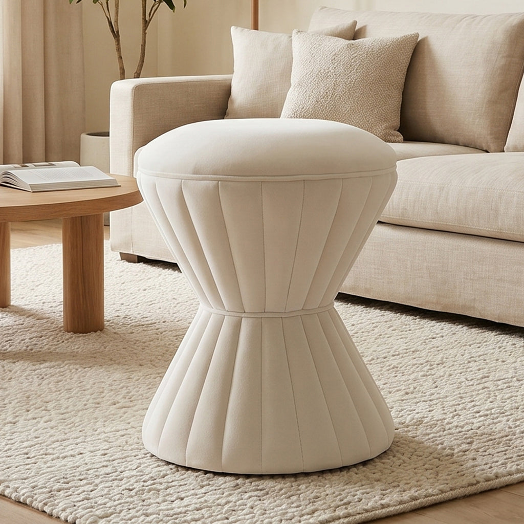 Multifunction Velvet Ottoman, Upholstered Vanity Stool Chair, Sturdy Round Footstool for Makeup, Living Room, Bedroom, Entryway