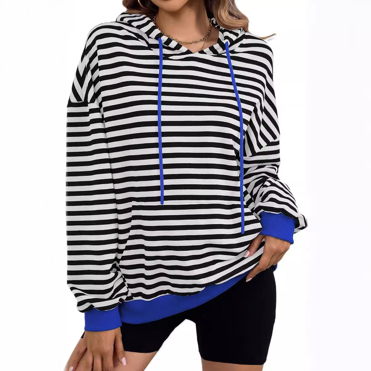 Women's Loose Casual Striped Hoodie