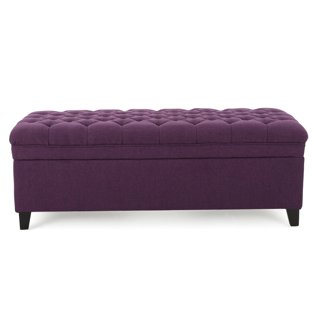 Juliana Storage Ottoman Purple Fabric with Birch Legs 50x20.5x18.3 Inch