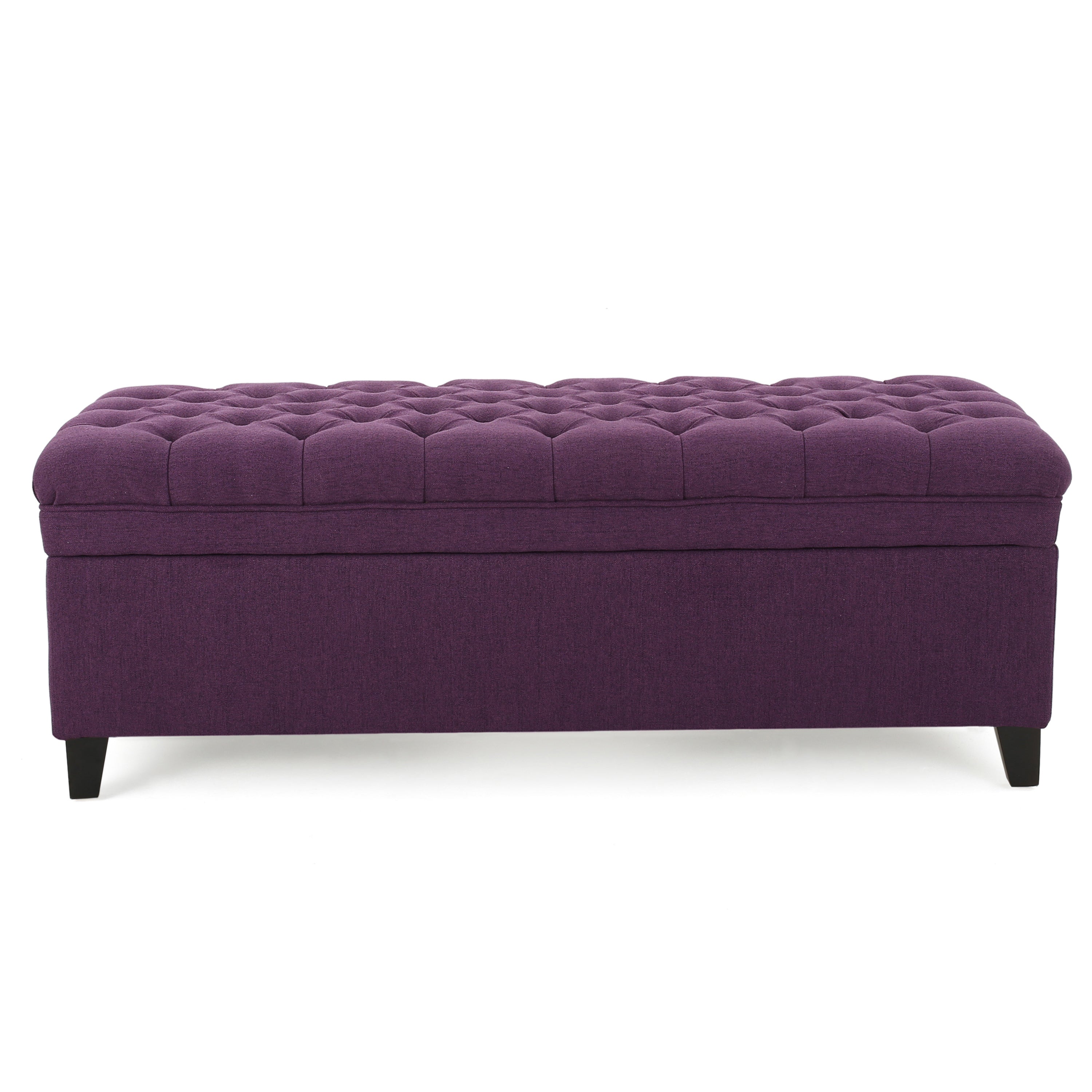 Juliana Storage Ottoman Purple Fabric with Birch Legs 50x20.5x18.3 Inch