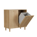 Oak Finish Sloping Laundry Basket with Removable Inner Bin, Concealed Storage Cabinet for Bathroom or Laundry Room, Freestanding MDF Household Rack