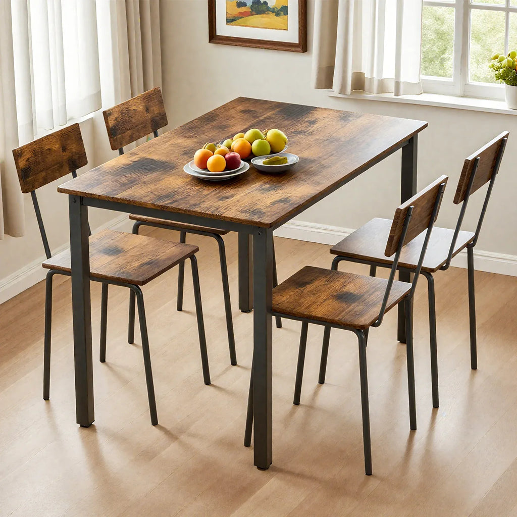 5 Piece Metal and Wood Indoor Modern Dinning Table Furniture Set for 4, Dining Table Chairs - Eloy Royal