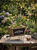 19.5x7.9x8.3' Brown Wooden Wheelbarrow Planter with Black Iron Frame