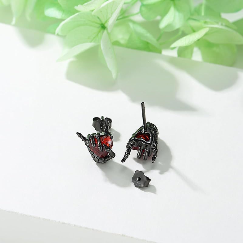 Retro Dark Series Ghost Hand Gesture Than Heart Diamond Stud Earrings