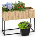 SOLHOME 29.9' Polyrattan Planter Box with Stand, Natural Resin Wicker Raised Plant Pot – Indoor Outdoor Planter with 3 PP Inserts