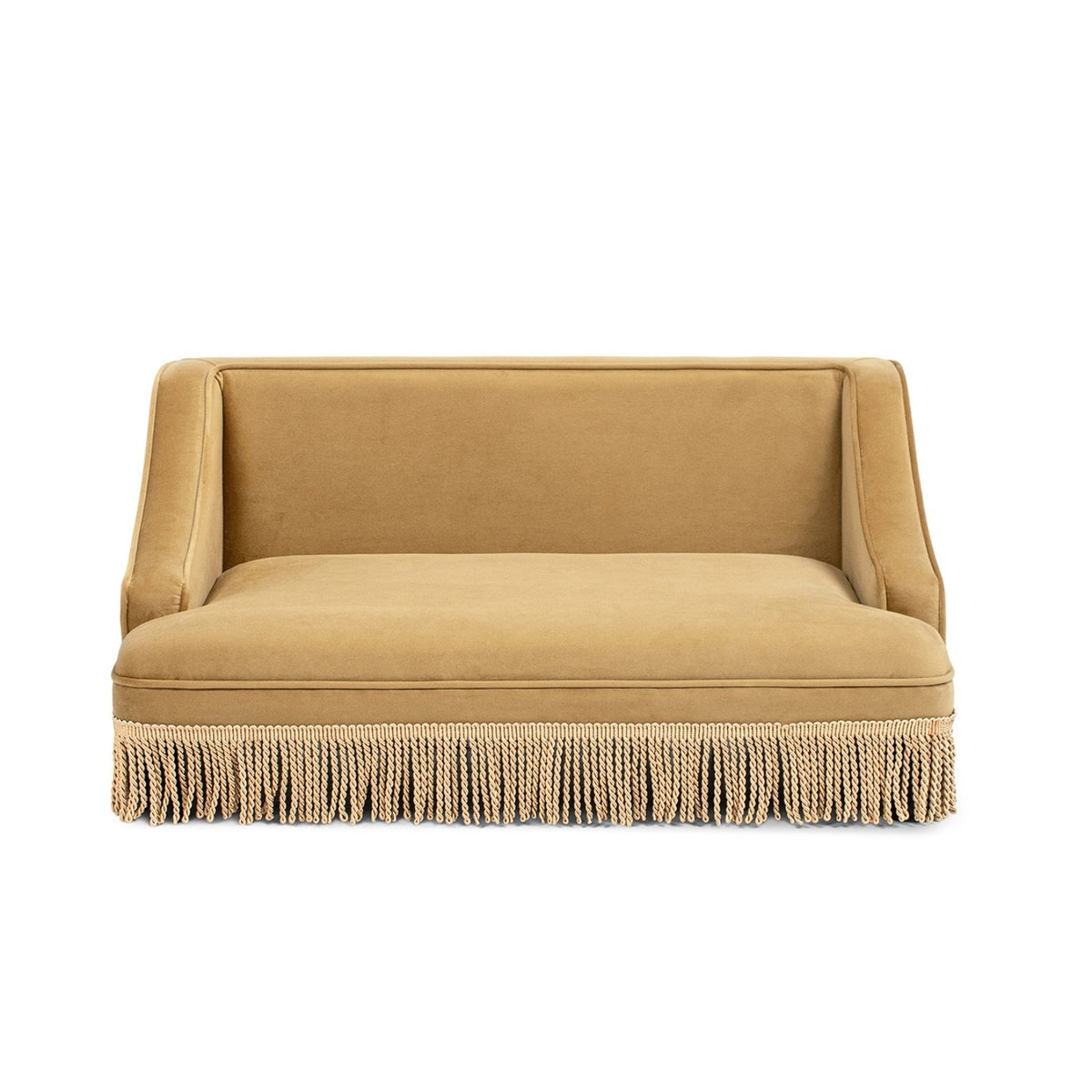 Duchess 33' Medium Princess Pet Bed Sofa with Fringe Skirt in Gold Yellow Performance Velvet