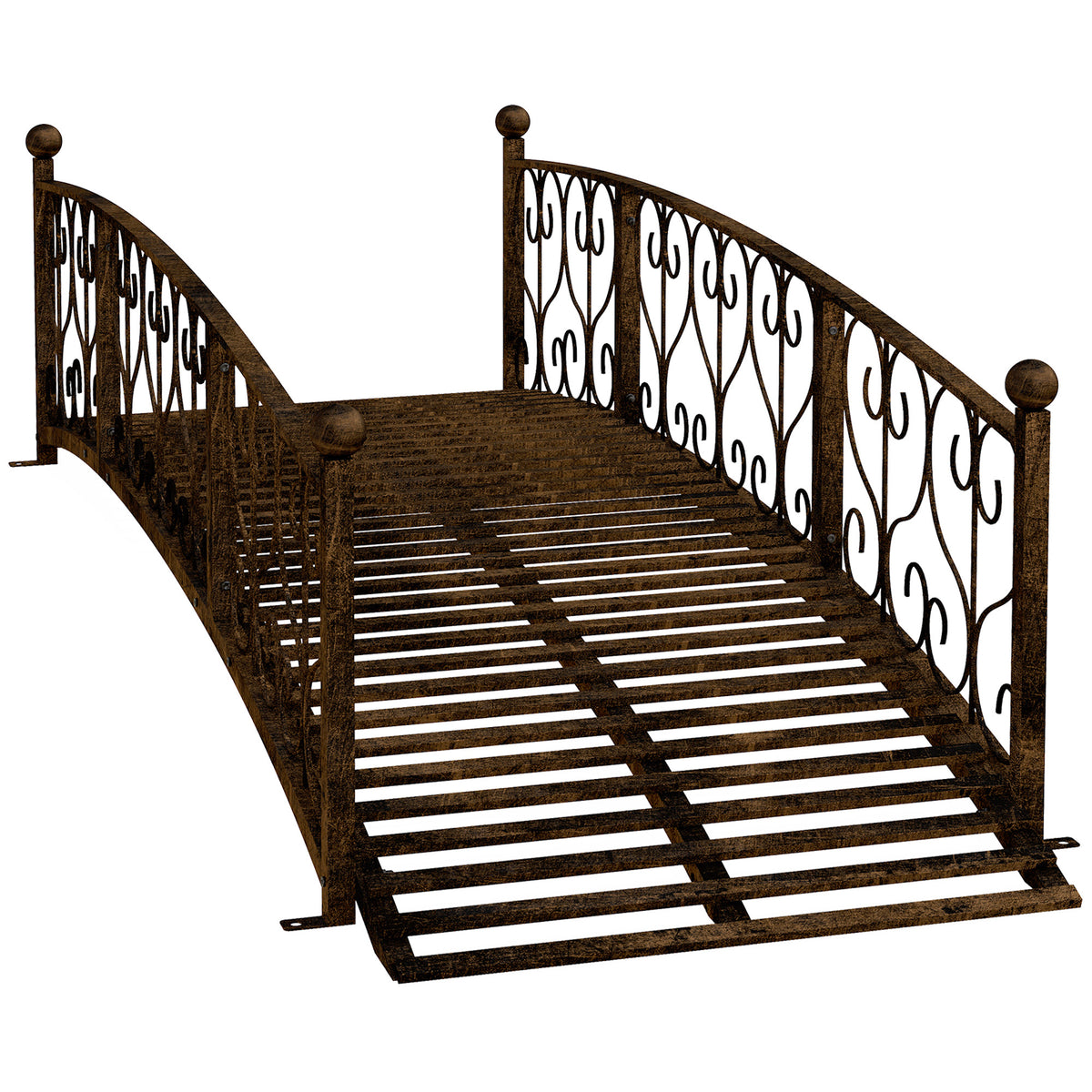 Outsunny 7' Metal Arch Garden Bridge with Safety Siderails, Decorative Arc Footbridge with Delicate Scrollwork 'S' Motifs for Backyard Creek, Stream, Fish Pond, Bronze