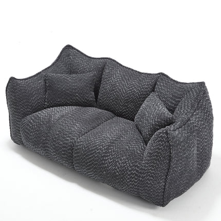 Comfortable Dual Beanbag Chair with High Resilience Foam Core for Two People in Black Chenille
