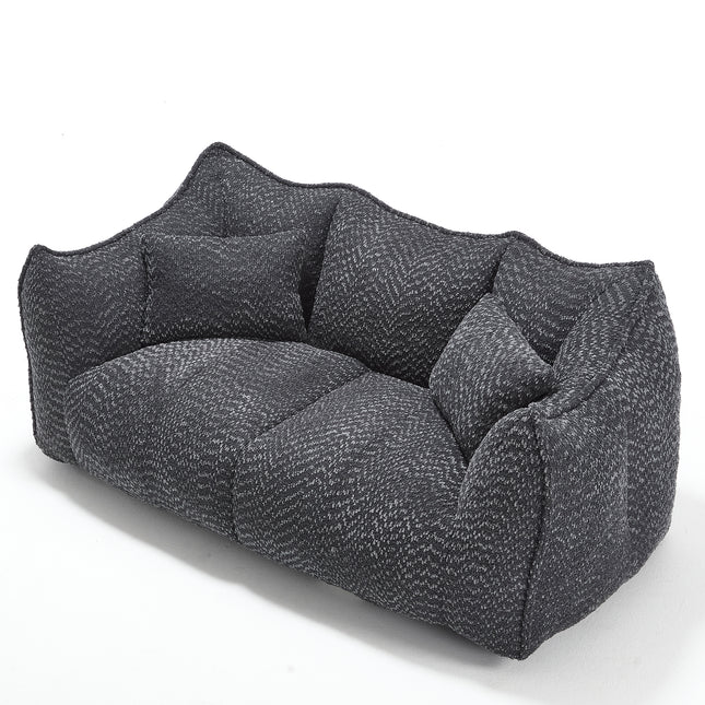 Comfortable Dual Beanbag Chair with High Resilience Foam Core for Two People in Black Chenille