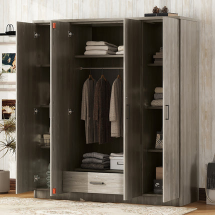 4-Door Wardrobe with 1 Drawer with Gray