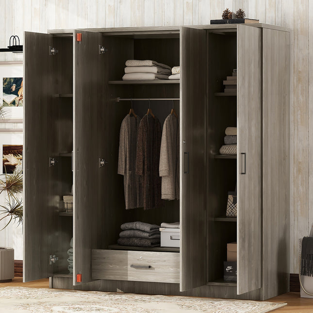 4-Door Wardrobe with 1 Drawer with Gray
