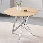 37Inch Round Dining Table, Small Round Kitchen Table With Silver Metal Legs, Suitable For 2 To 4 People, Modern Dining Room Table, Burlywood. - Eloy Royal