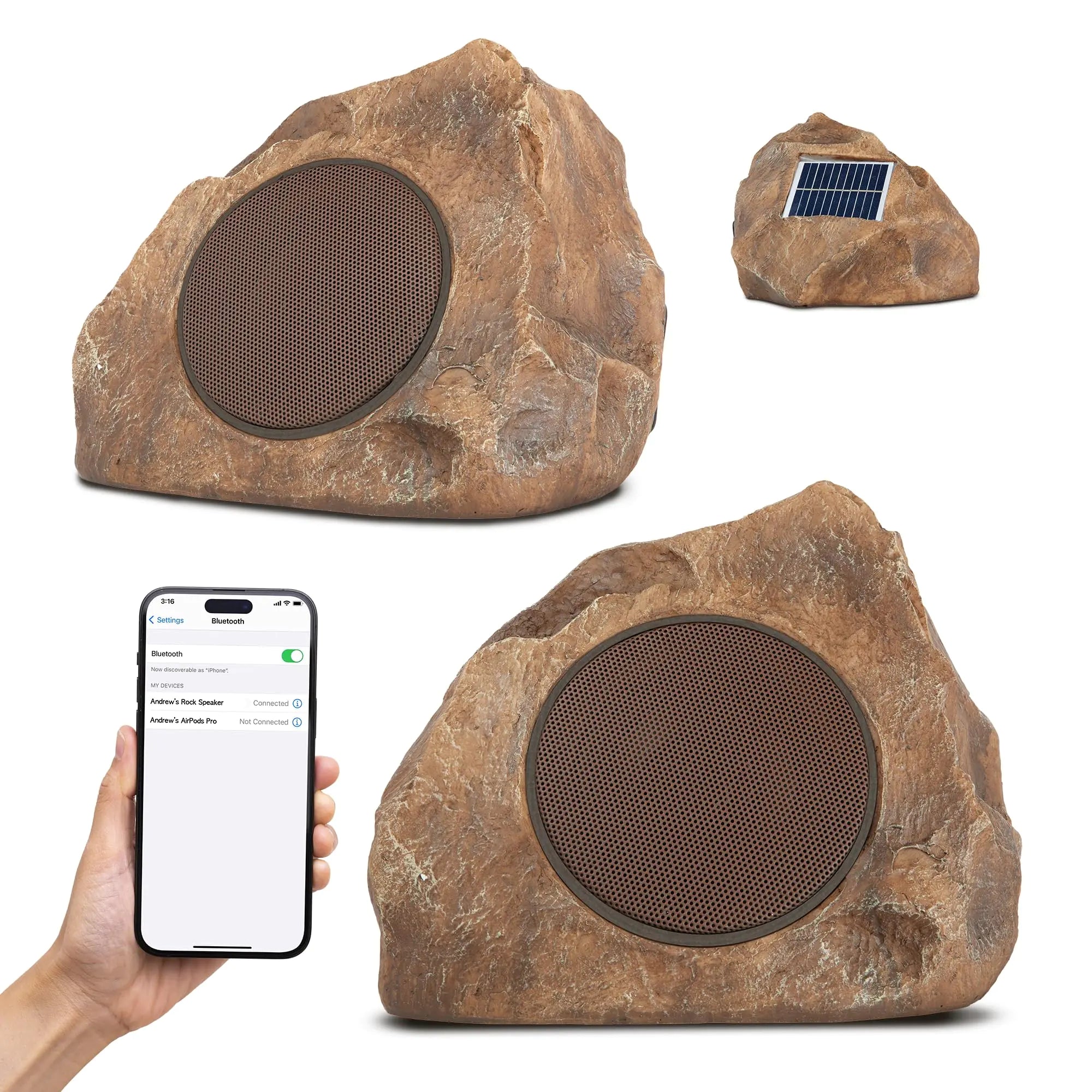 Homewell Solar Rock Speakers - Outdoor Waterproof Speakers Bluetooth Wireless - Weatherproof Landscape Speakers for Pool Patio Deck Backyard Garden - Year Round Out Door Speakers (2-Pack Brown) Brown 2-Pack