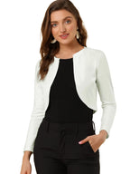 Allegra K Womens Long Sleeve Cropped Cardigan Knits Curved Hem Open Front Bolero Shrug for Dresses Work Business Small White
