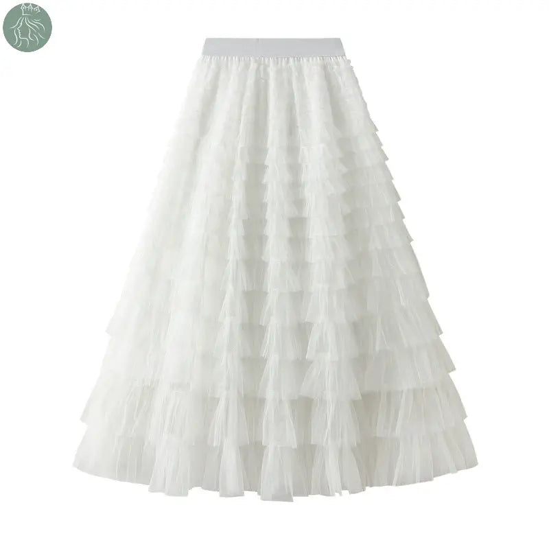 A-Line Mesh Ruffle Skirt Women's Temperament Sweet Long Skirt Slim Cupcake Dress Womens Clothing - Eloy Royal