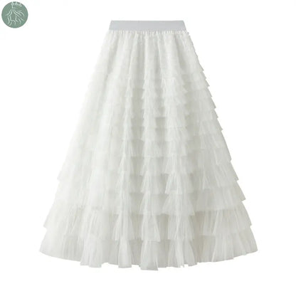 A-Line Mesh Ruffle Skirt Women's Temperament Sweet Long Skirt Slim Cupcake Dress Womens Clothing - Eloy Royal