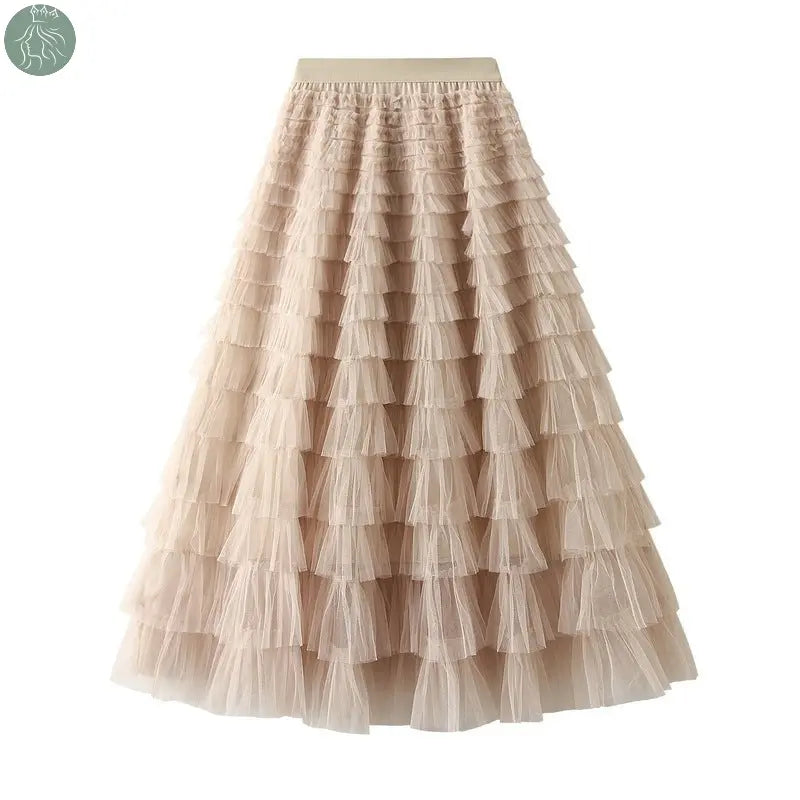 A-Line Mesh Ruffle Skirt Women's Temperament Sweet Long Skirt Slim Cupcake Dress Womens Clothing - Eloy Royal