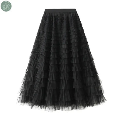 A-Line Mesh Ruffle Skirt Women's Temperament Sweet Long Skirt Slim Cupcake Dress Womens Clothing - Eloy Royal