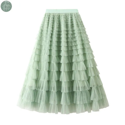 A-Line Mesh Ruffle Skirt Women's Temperament Sweet Long Skirt Slim Cupcake Dress Womens Clothing - Eloy Royal