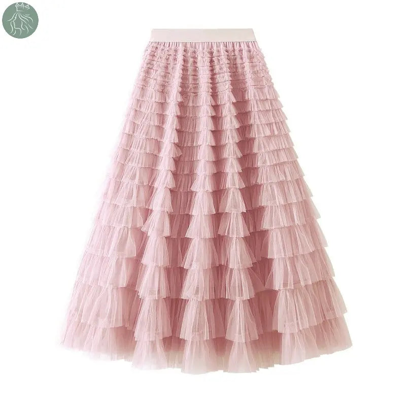 A-Line Mesh Ruffle Skirt Women's Temperament Sweet Long Skirt Slim Cupcake Dress Womens Clothing - Eloy Royal