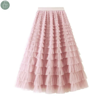 A-Line Mesh Ruffle Skirt Women's Temperament Sweet Long Skirt Slim Cupcake Dress Womens Clothing - Eloy Royal