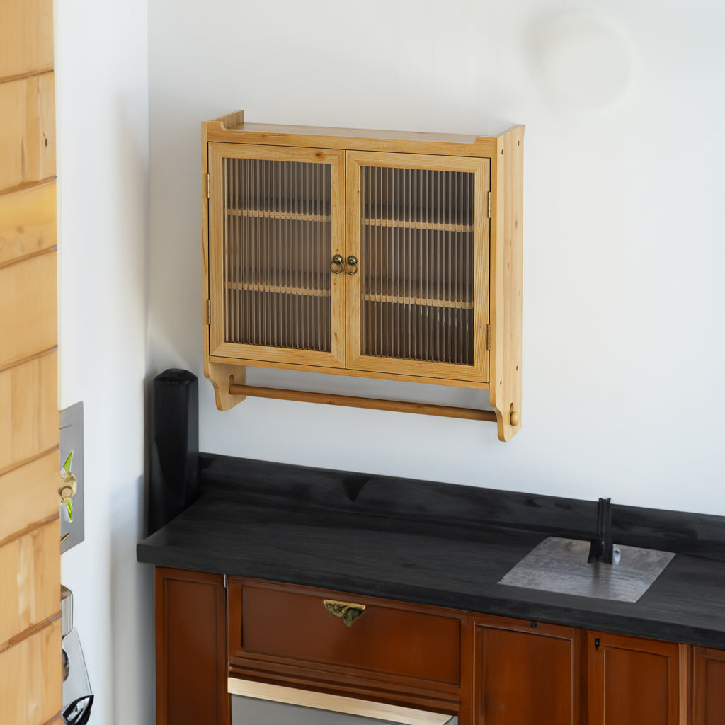 Galatea Glass-Door Wall Cabinet with Towel Rail, Natural, 25 in