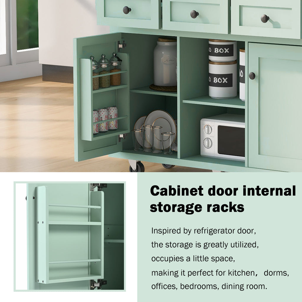 Novara Rubberwood Drop-Leaf Kitchen Island Cart, Mint Green