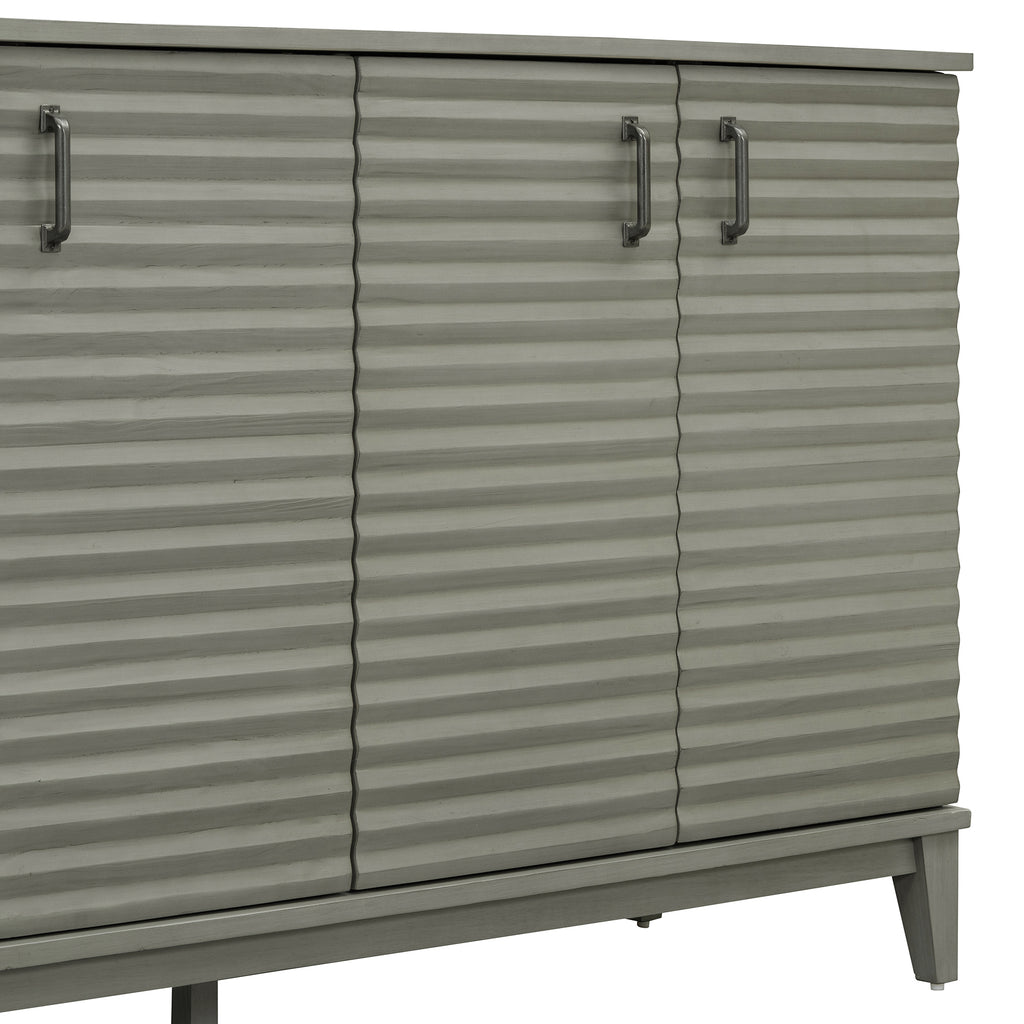 TREXM side panel with 4-door large storage buffet, adjustable shelves and metal handles (antique gray)