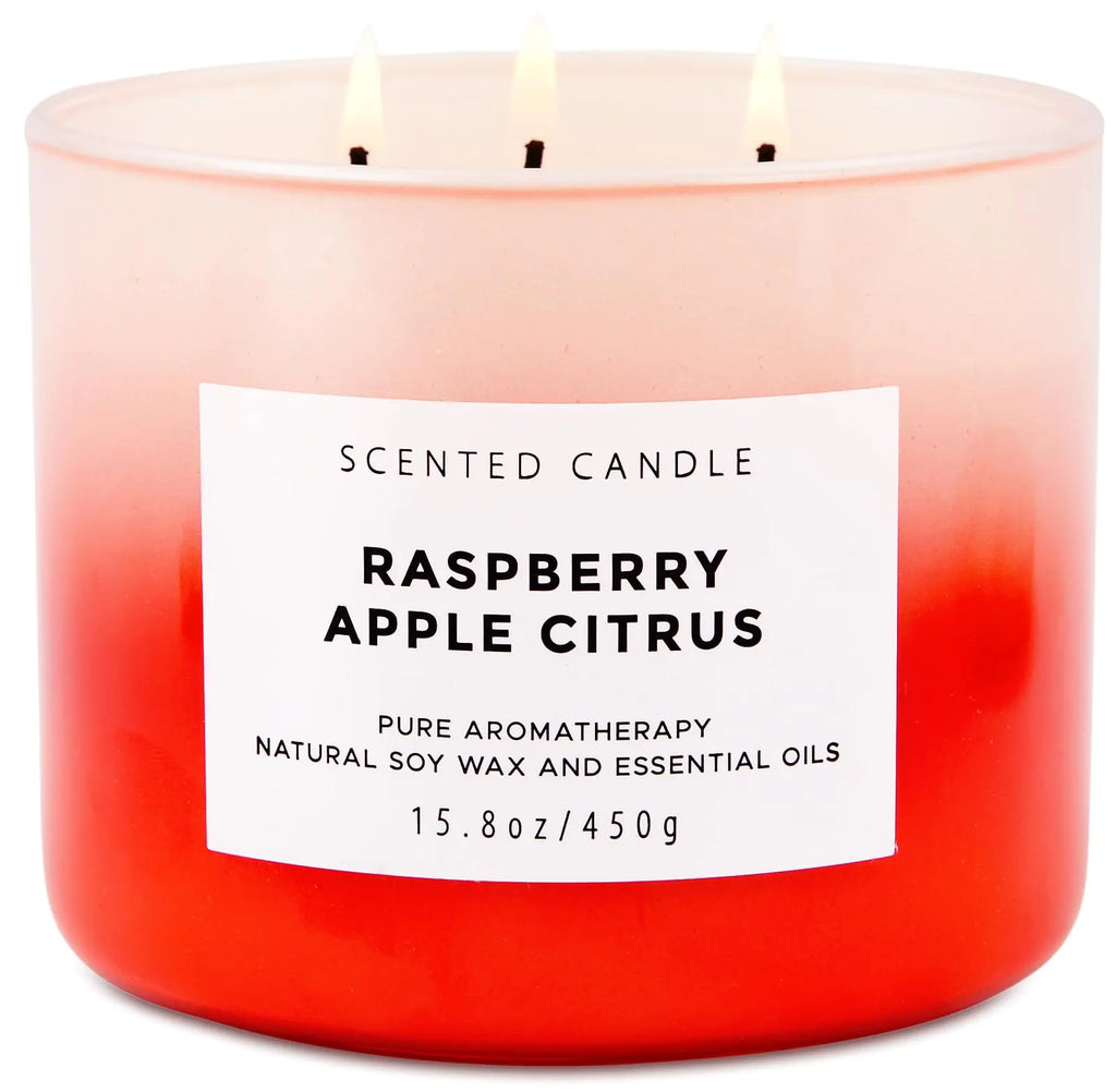 Raspberry Apple Citrus Candle | Large Refreshing 3 Wick Scented Candle 15.8 Oz | Natural Soy Fruity Scented Candle for Home | Aromatherapy Stress Relief Candles for Women & Men | Spring Candle Gifts n a