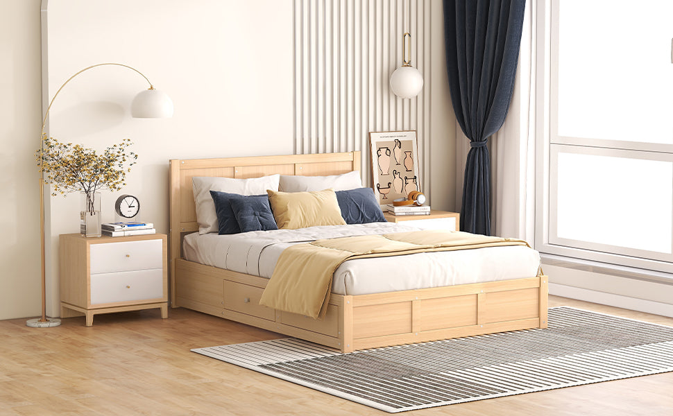 Oakes Wood Platform Bed with Storage Drawers, Wood Tone, Full